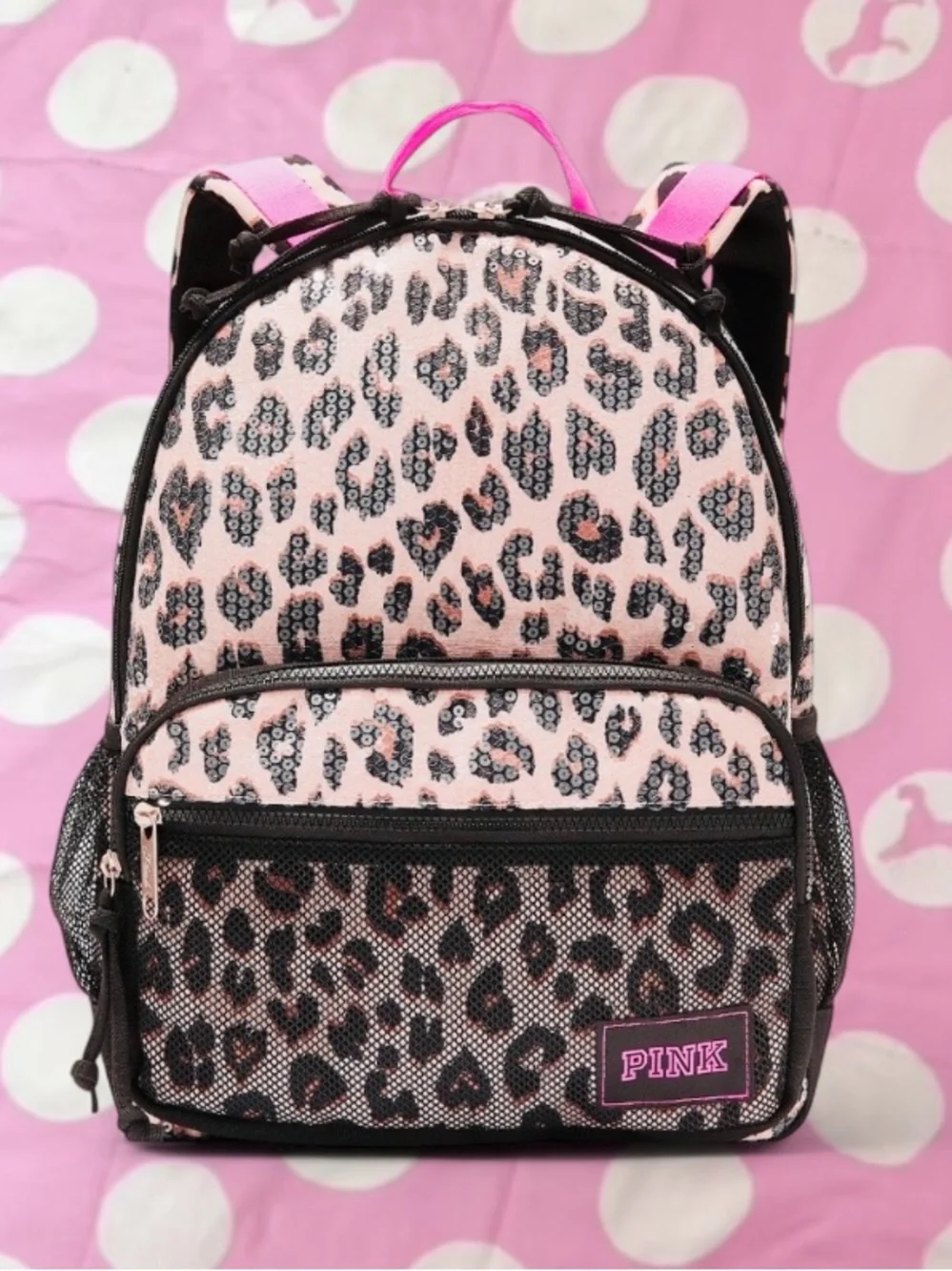 🆕🐆 PINK Leopard Sequin Backpack Victoria’s Secret Limited Edition NWT